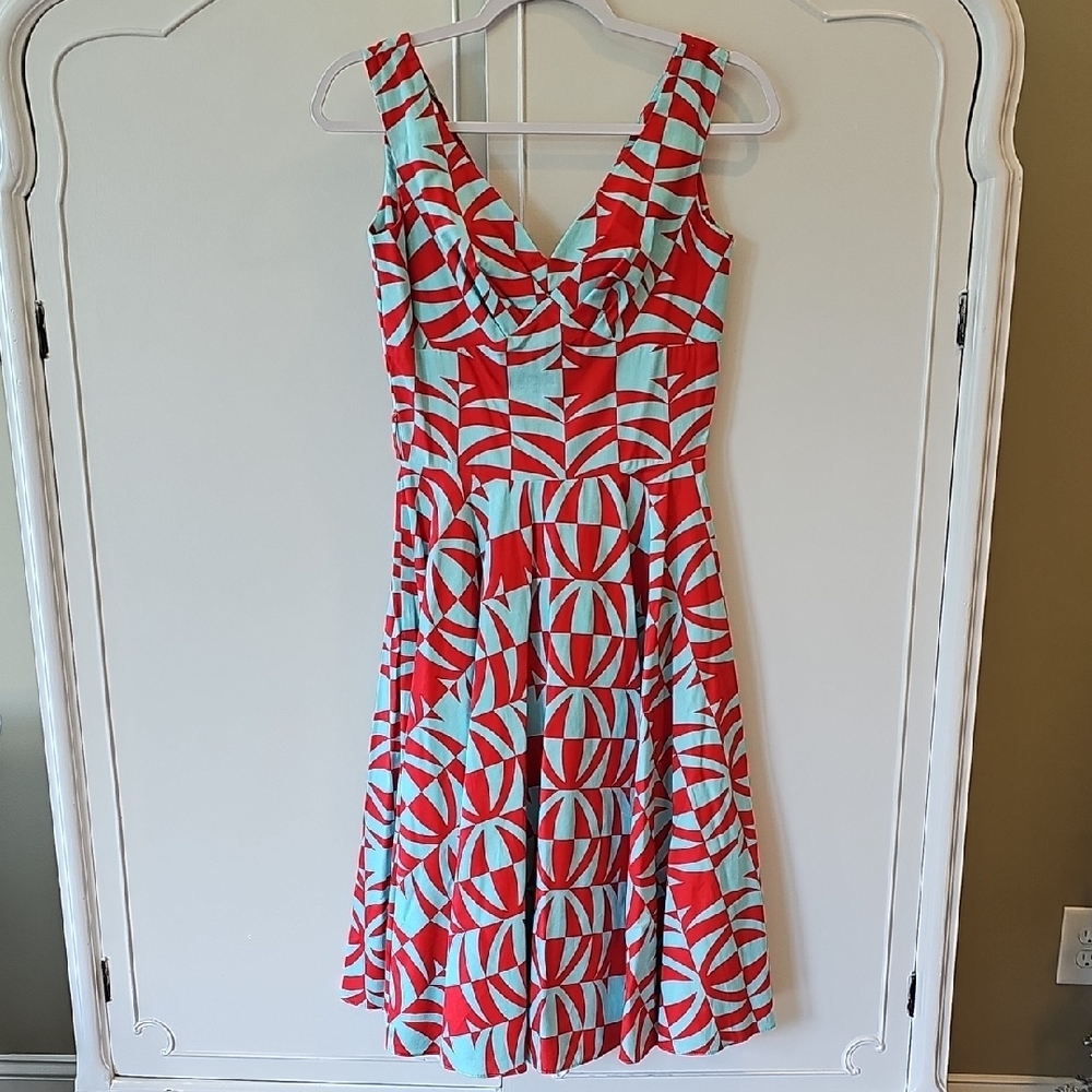 Bernie Dexter Red and White Sleeveless A-Line Sundress